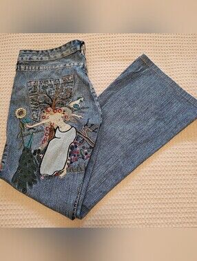 TRUE RELIGION Joey Lady Godiva Embroidered Denim Mini Skirt | Vintage Y2K Jeans